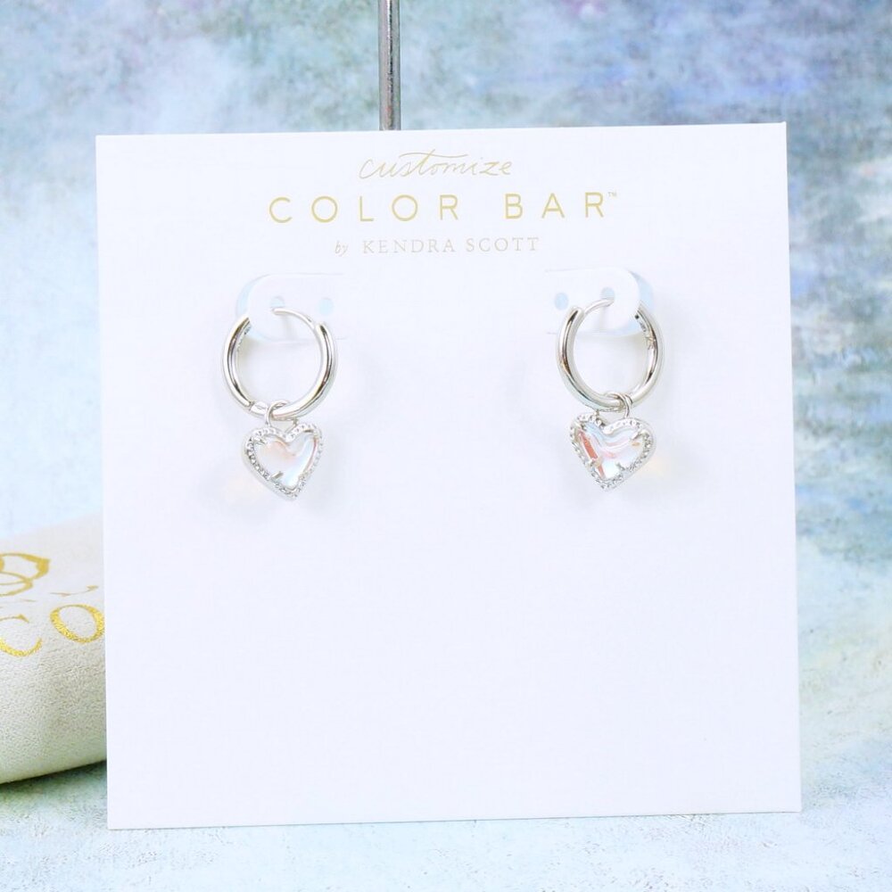 Kendra Scott Ari Heart Huggie Dichroic Glass Earrings Silver Tone